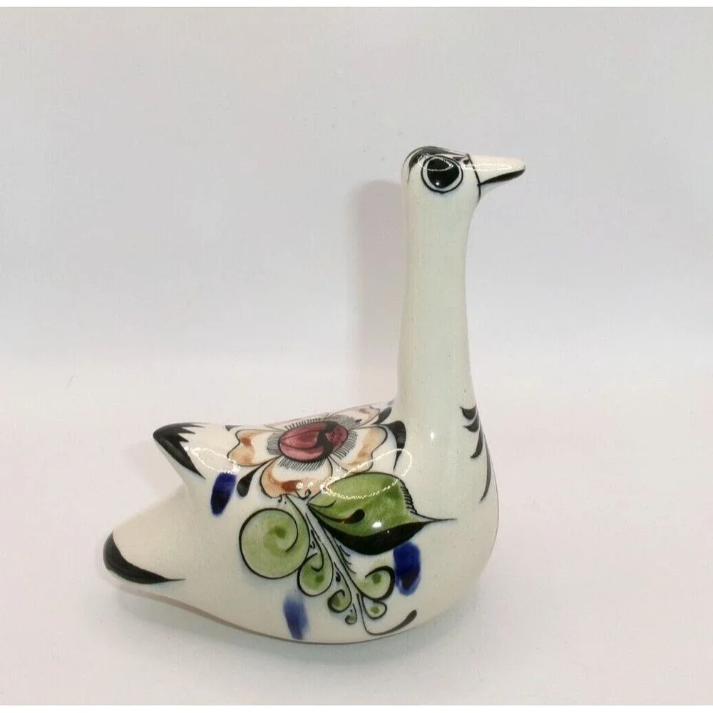 Vintage Tonala Swan Handmade Mexico Folk Art Pottery 5.5 in Tall Signed SG READ